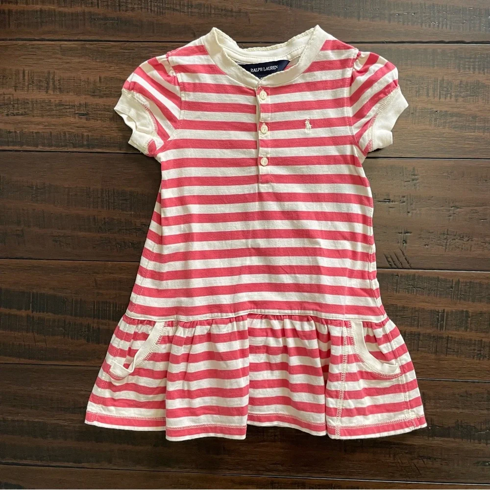 Ralph Lauren Pink Stripe Dress and Bloomers Set Size 18 mos.
